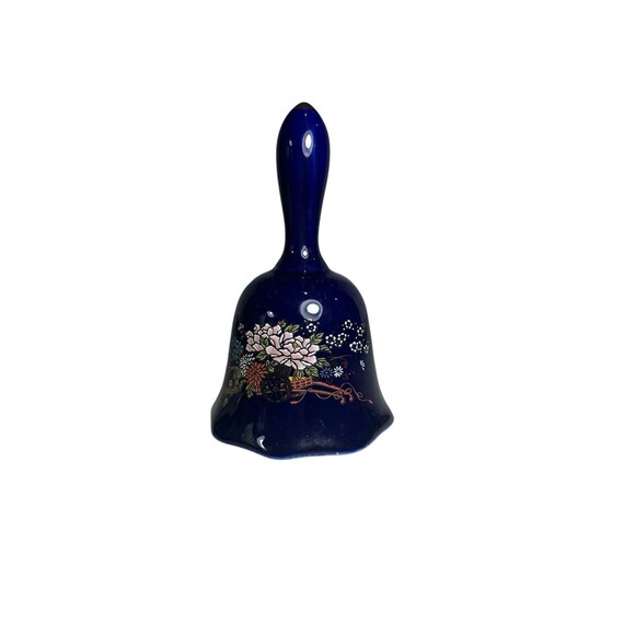 Vintage Porcelain Cobalt Blue Bell w/Gold Trim Floral Motif Garden Design Japan - Picture 5 of 11